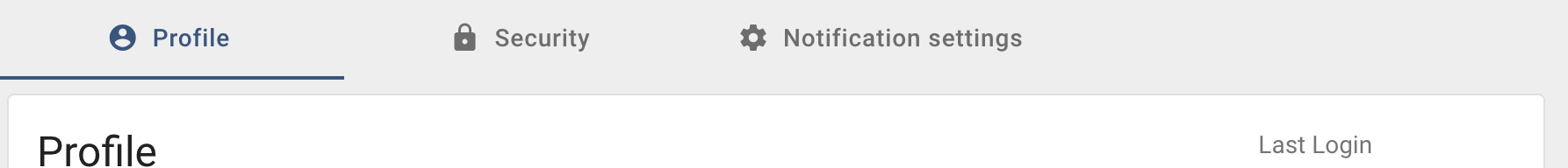 Account page showing Profile, Security and Notification settings tabs